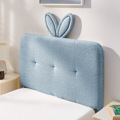 Twin size kids upholstered bed with oversized rabbit-ear headboard in light blue fabric on Tampa Home & Garden Store