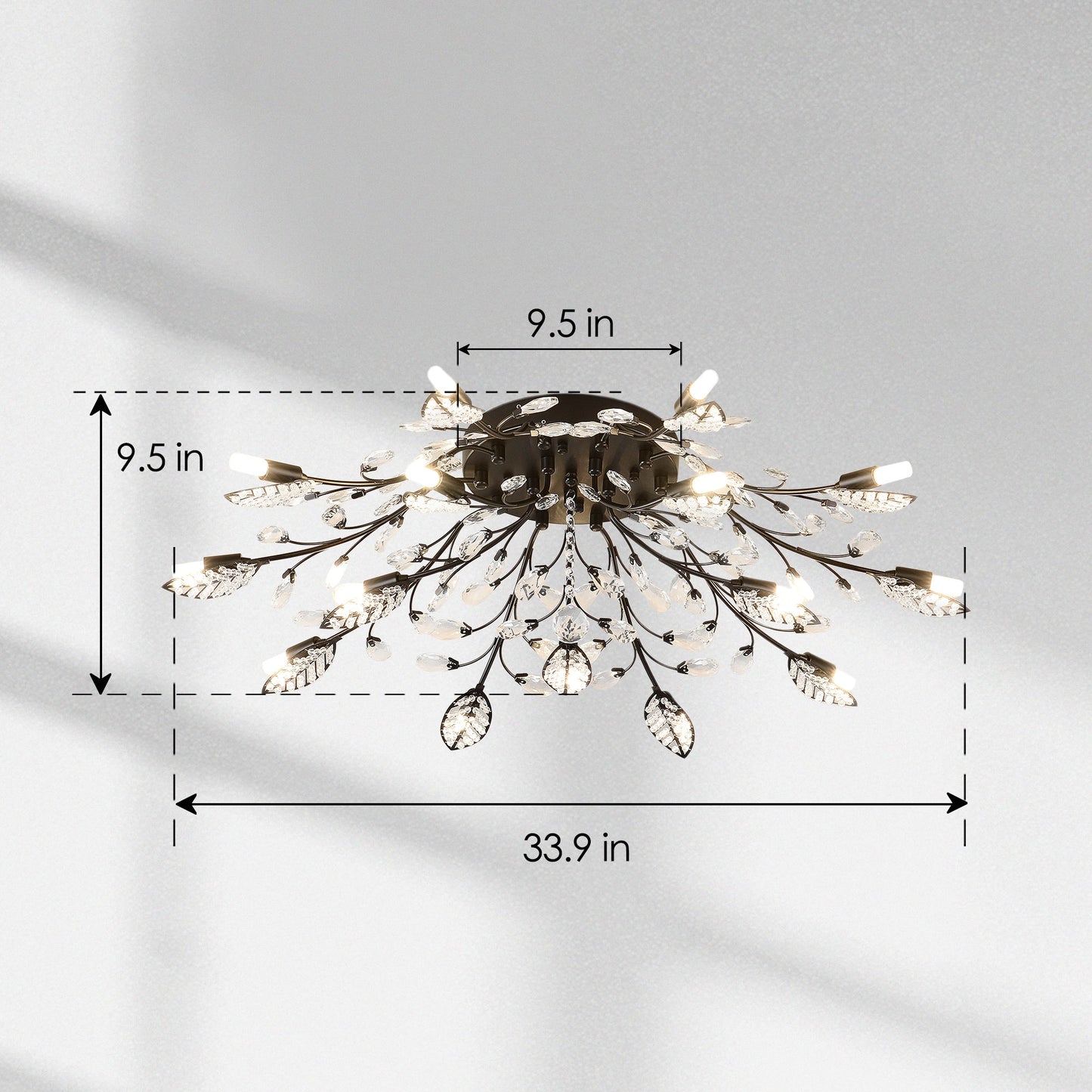 15-Light Crystal Chandelier ceiling lamp by HouseOfZazla, black metal frame with crystal droplets on Tampa Home & Garden Store