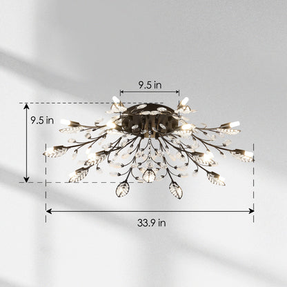 15-Light Crystal Chandelier ceiling lamp by HouseOfZazla, black metal frame with crystal droplets on Tampa Home & Garden Store