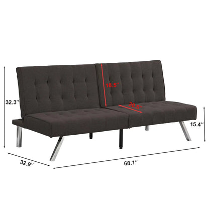 Futon sofa bed by Unique Piece Furniture, dark grey tufted fabric, chrome legs, 68.1 inches wide on Tampa Home & Garden Store