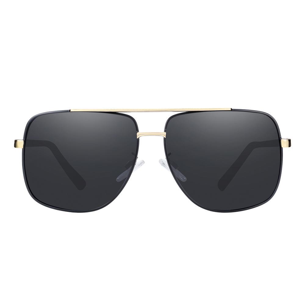 Square polarized sunglasses by Stevvex with gold frame and dark grey lenses UV400 on Tampa Home & Garden Store