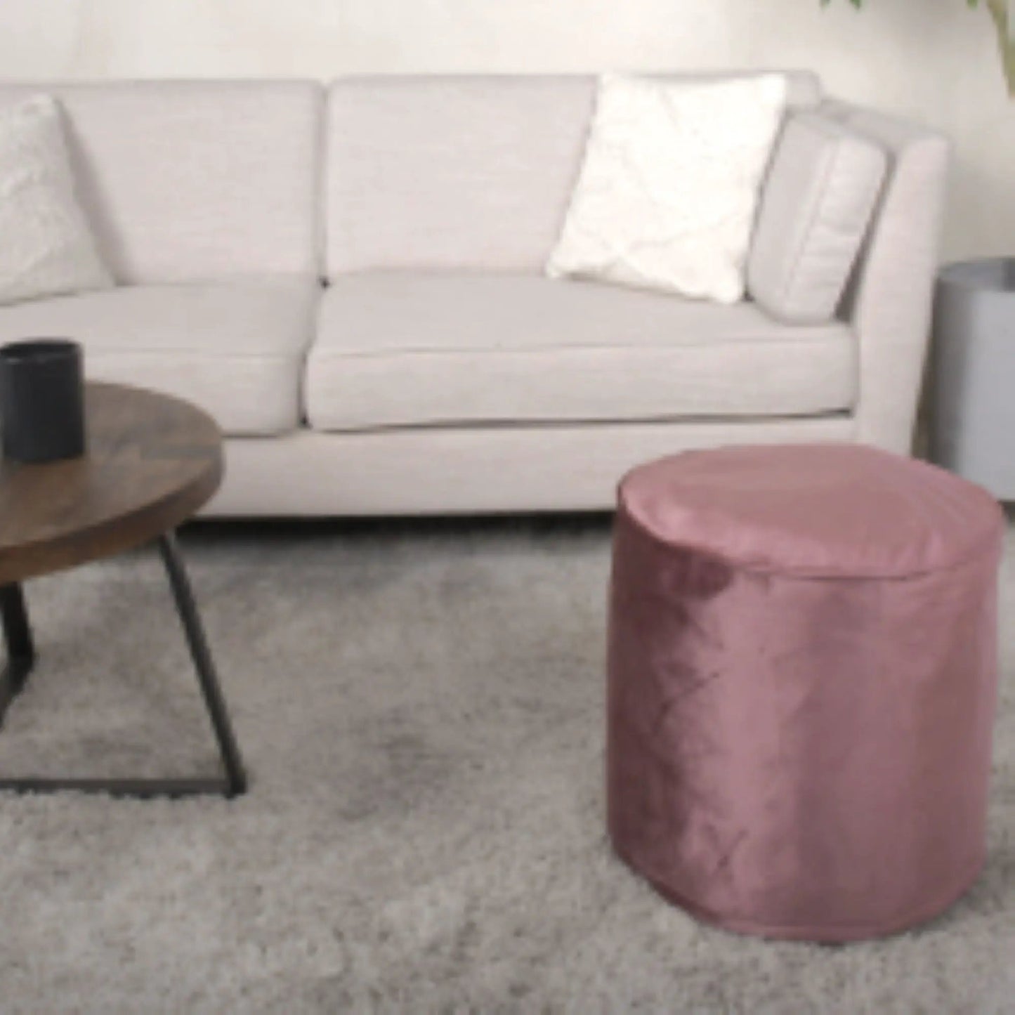 Shimon cylinder pouf ottoman pink velvet accent for living room on Tampa Home & Garden Store