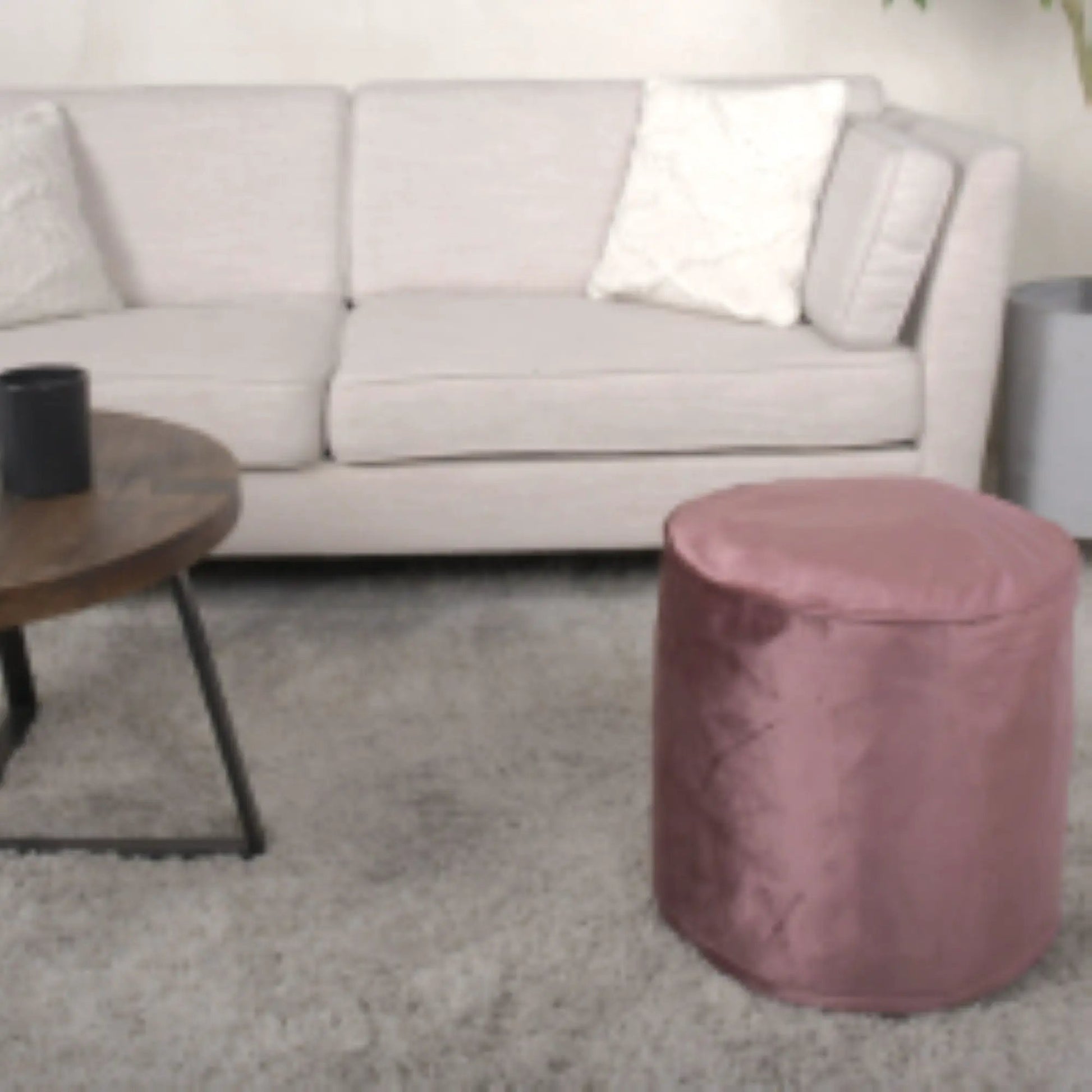 Shimon cylinder pouf ottoman pink velvet accent for living room on Tampa Home & Garden Store