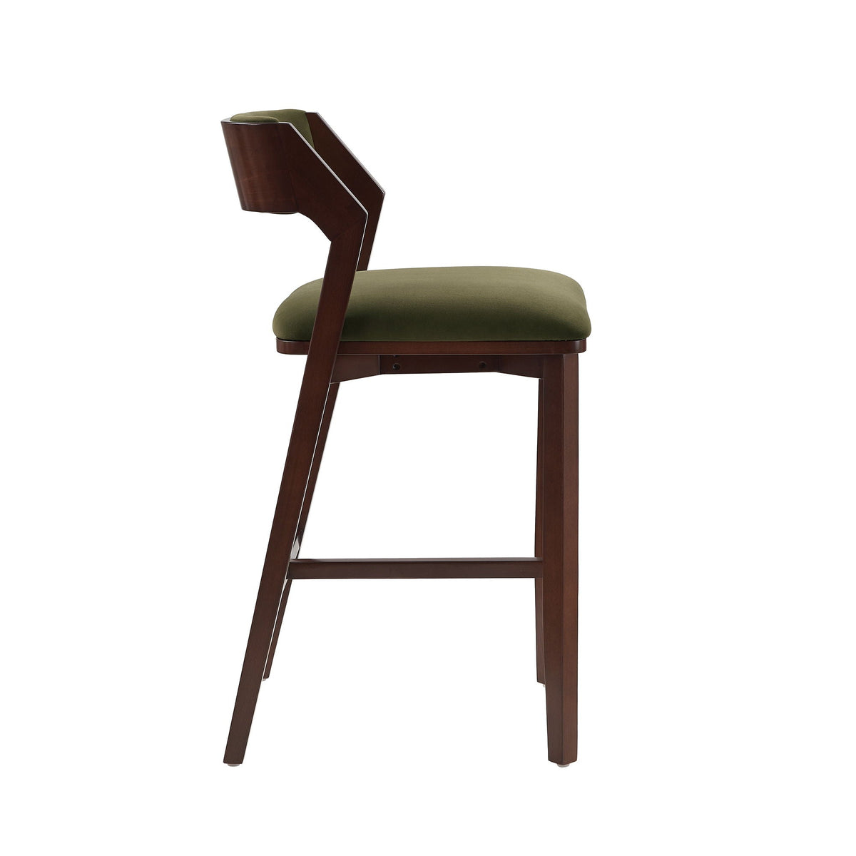 Bar Height Barstool with Backrest in dark wood finish and olive green cushion, HouseOfZazla on Tampa Home & Garden Store