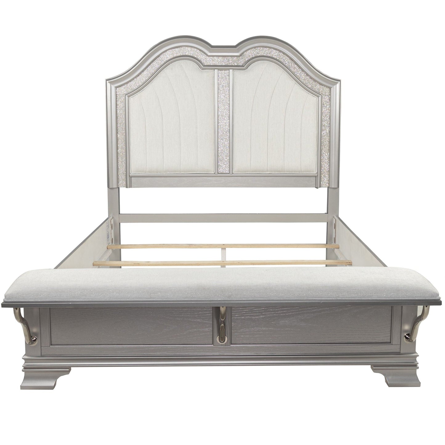 Bed headboard from 3 Piece Bedroom Set by HouseOfZazla, silver glitter trim on Tampa Home & Garden Store