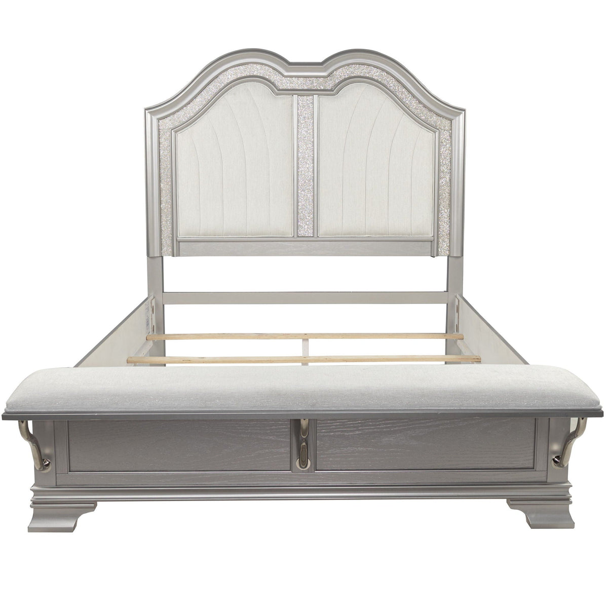 Bed headboard from 3 Piece Bedroom Set by HouseOfZazla, silver glitter trim on Tampa Home & Garden Store