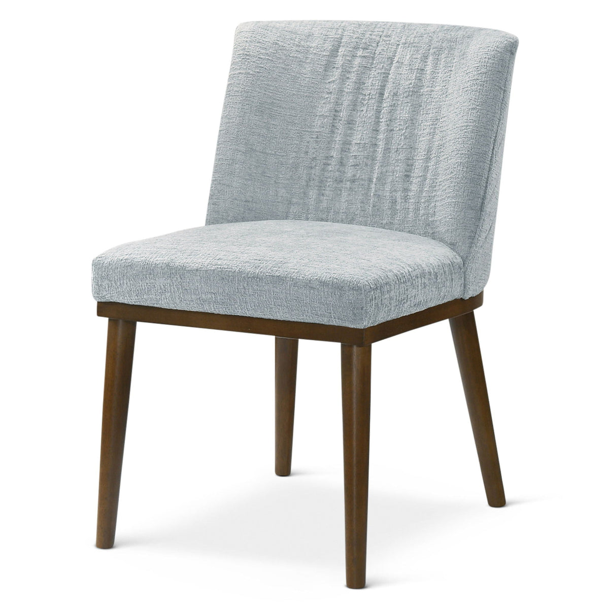 Mid-Century dining chair with light gray textured upholstery and solid wood legs on Tampa Home & Garden Store