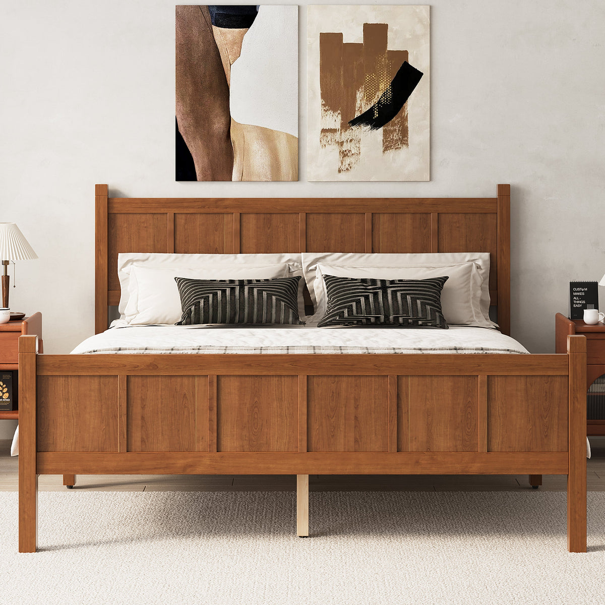 Queen Size Flat Panel Bed with Headboard & Footboard in brown wood by HouseOfZazla on Tampa Home & Garden Store