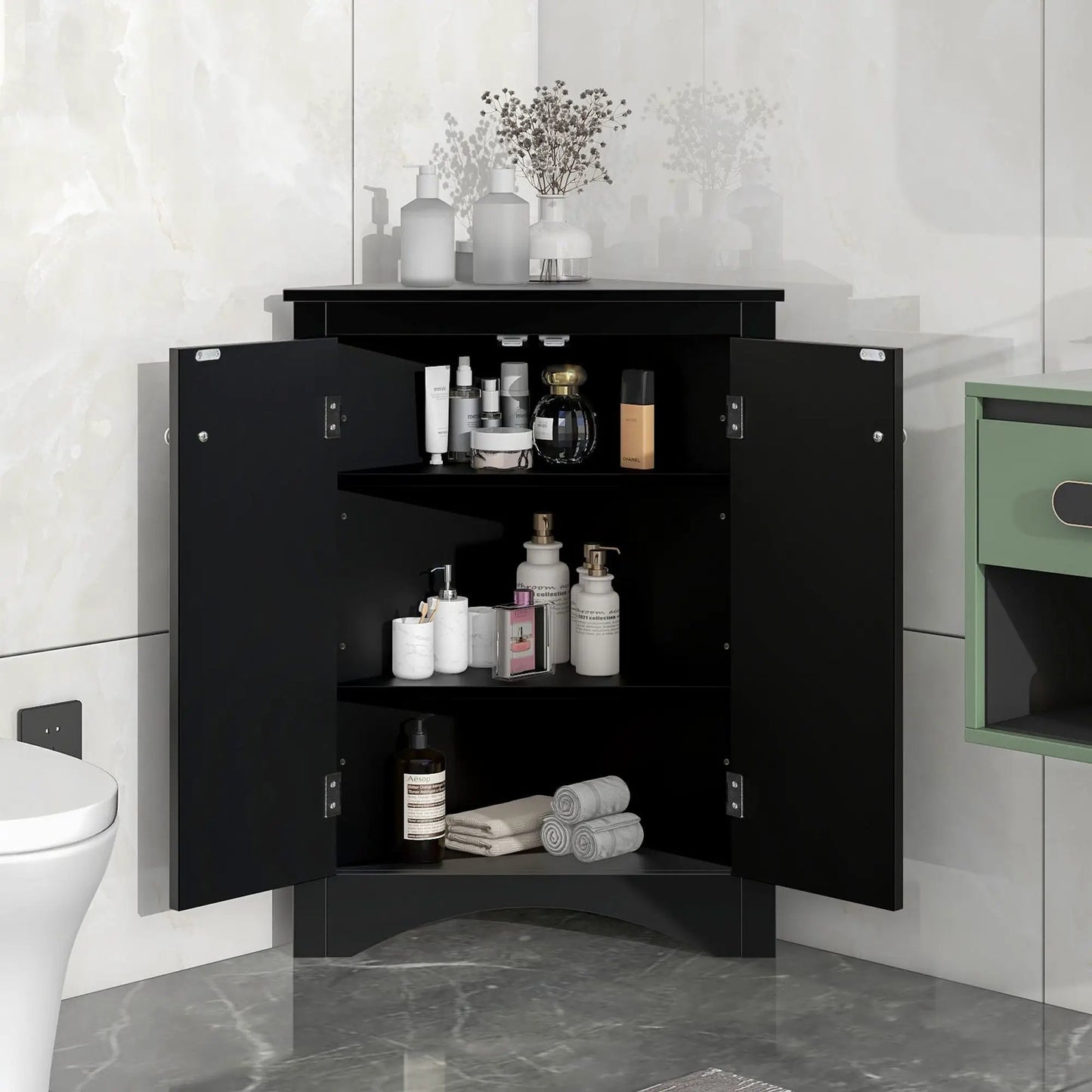 Triangle Bathroom Cabinet with Adjustable Shelves