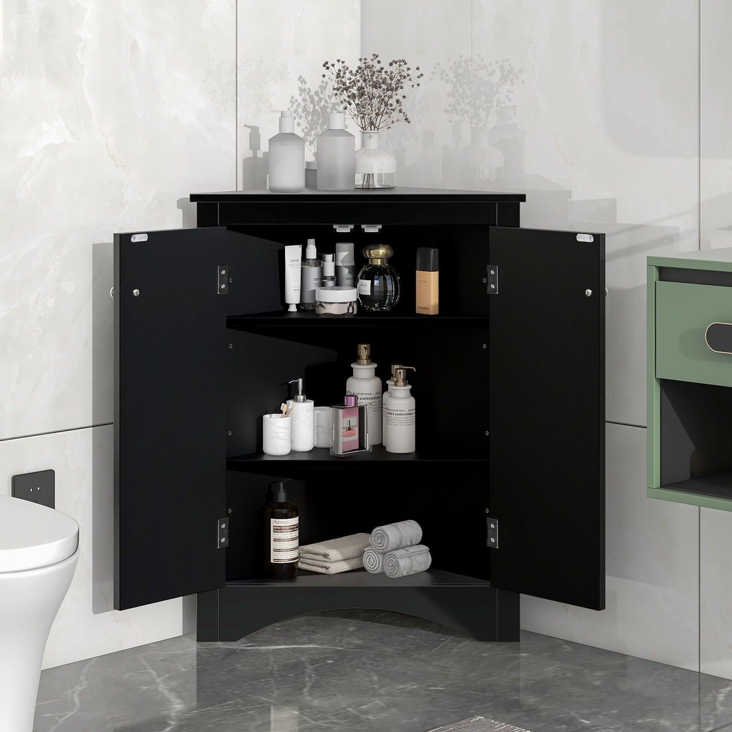 Triangle bathroom storage cabinet with adjustable shelves, linen cabinet by HouseOfZazla on Tampa Home & Garden Store