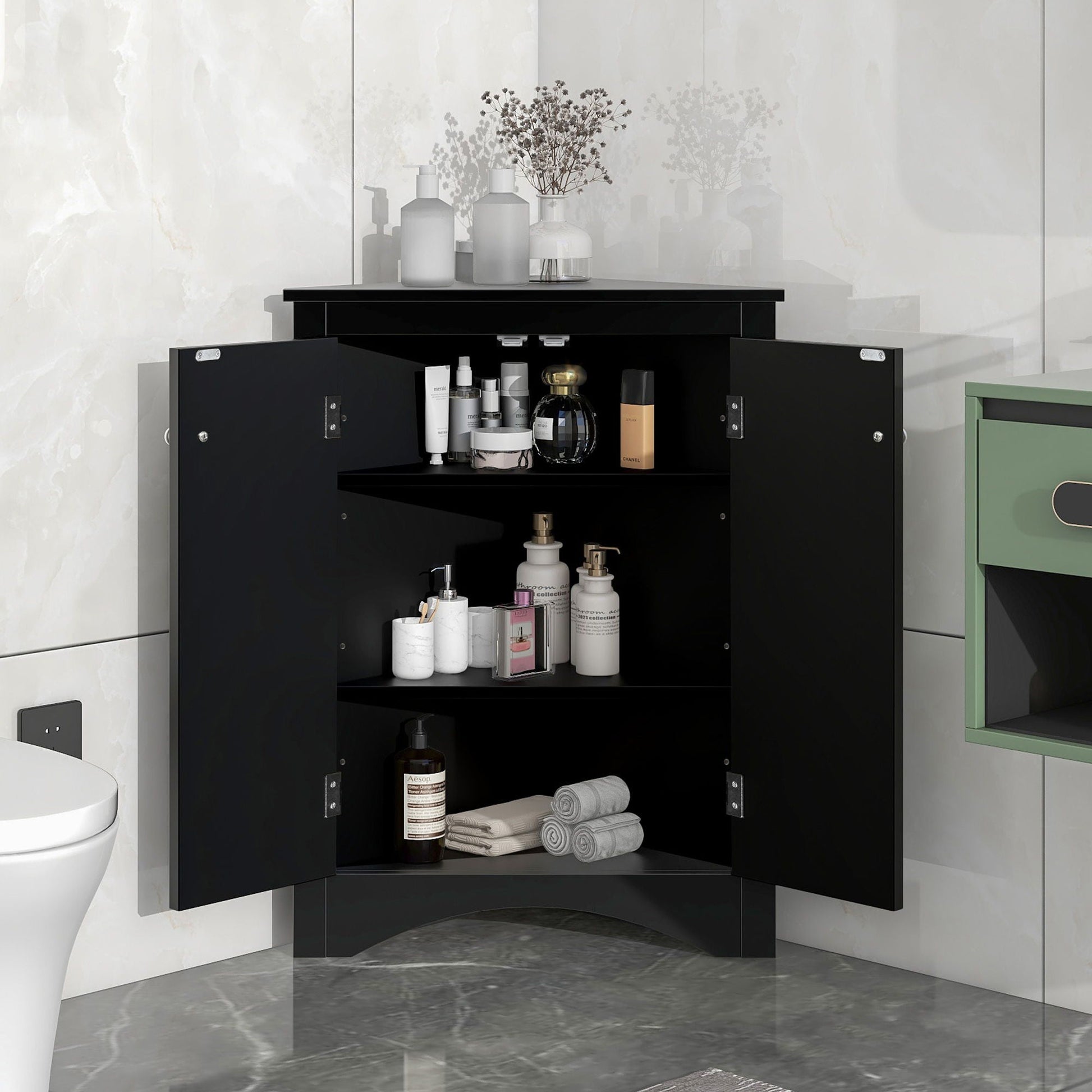 Triangle bathroom storage cabinet with adjustable shelves, linen cabinet by HouseOfZazla on Tampa Home & Garden Store