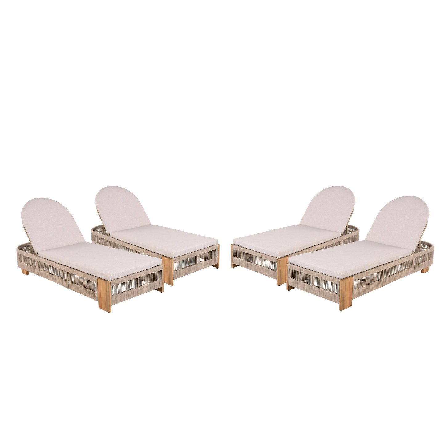 Outdoor Chaise Lounge Chairs acacia wood with beige cushions adjustable backs HouseOfZazla on Tampa Home & Garden Store