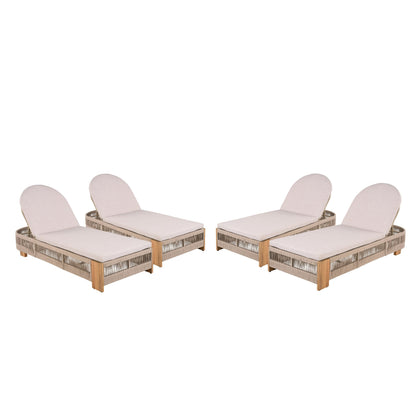 Outdoor Chaise Lounge Chairs acacia wood with beige cushions adjustable backs HouseOfZazla on Tampa Home & Garden Store