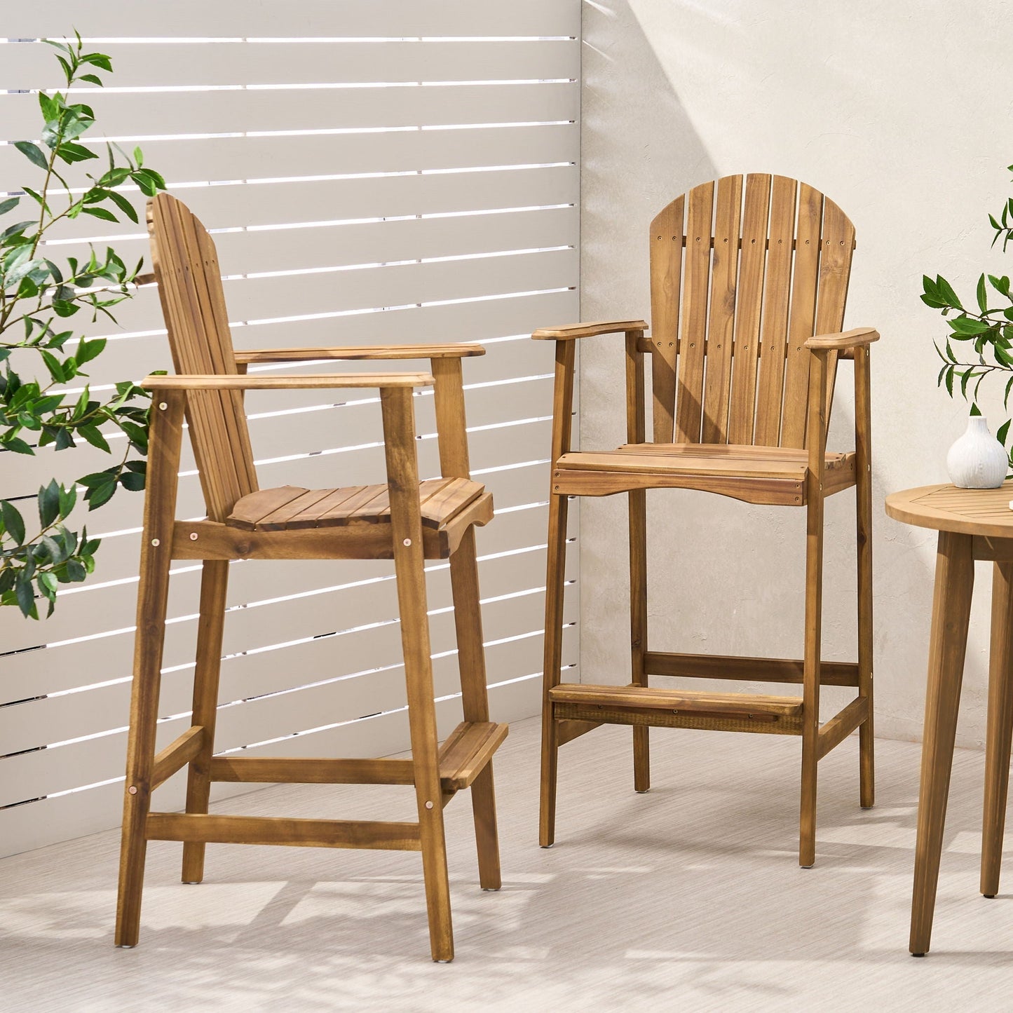 Outdoor Acacia Wood Adirondack Barstools, set of 2, natural finish on Tampa Home & Garden Store