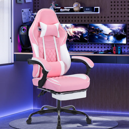 Ergonomic Video Gamer Chair with Massage Lumbar Support pink/white, quilted seat HouseOfZazla on Tampa Home & Garden Store