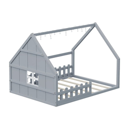 House Bed With Window and Fence Pine Wood Build