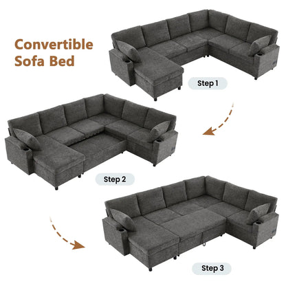 U Shaped Sectional Sleeper Sofa With Ports
