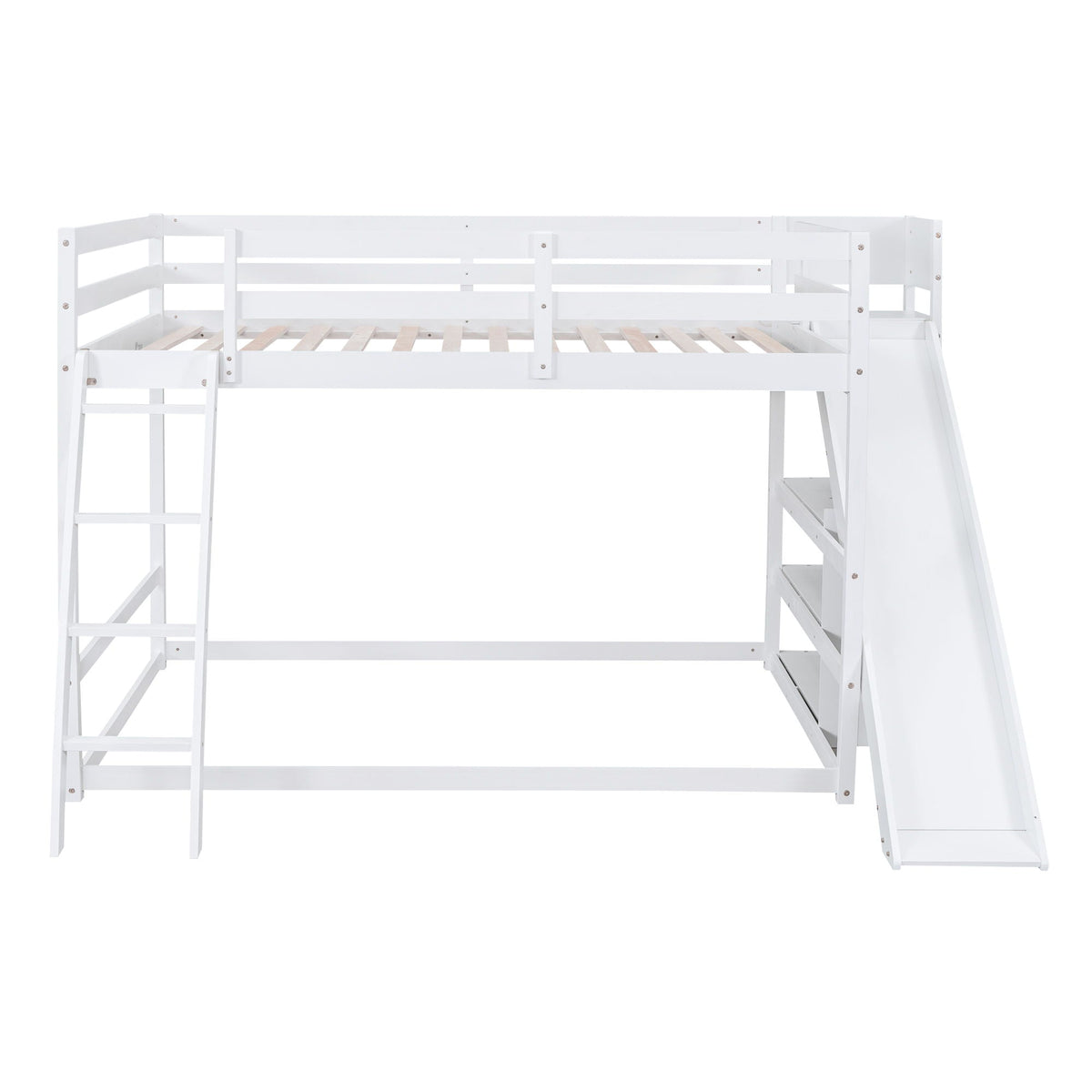White bunk bed with ladder and slide, pine wood frame, HouseOfZazla on Tampa Home & Garden Store