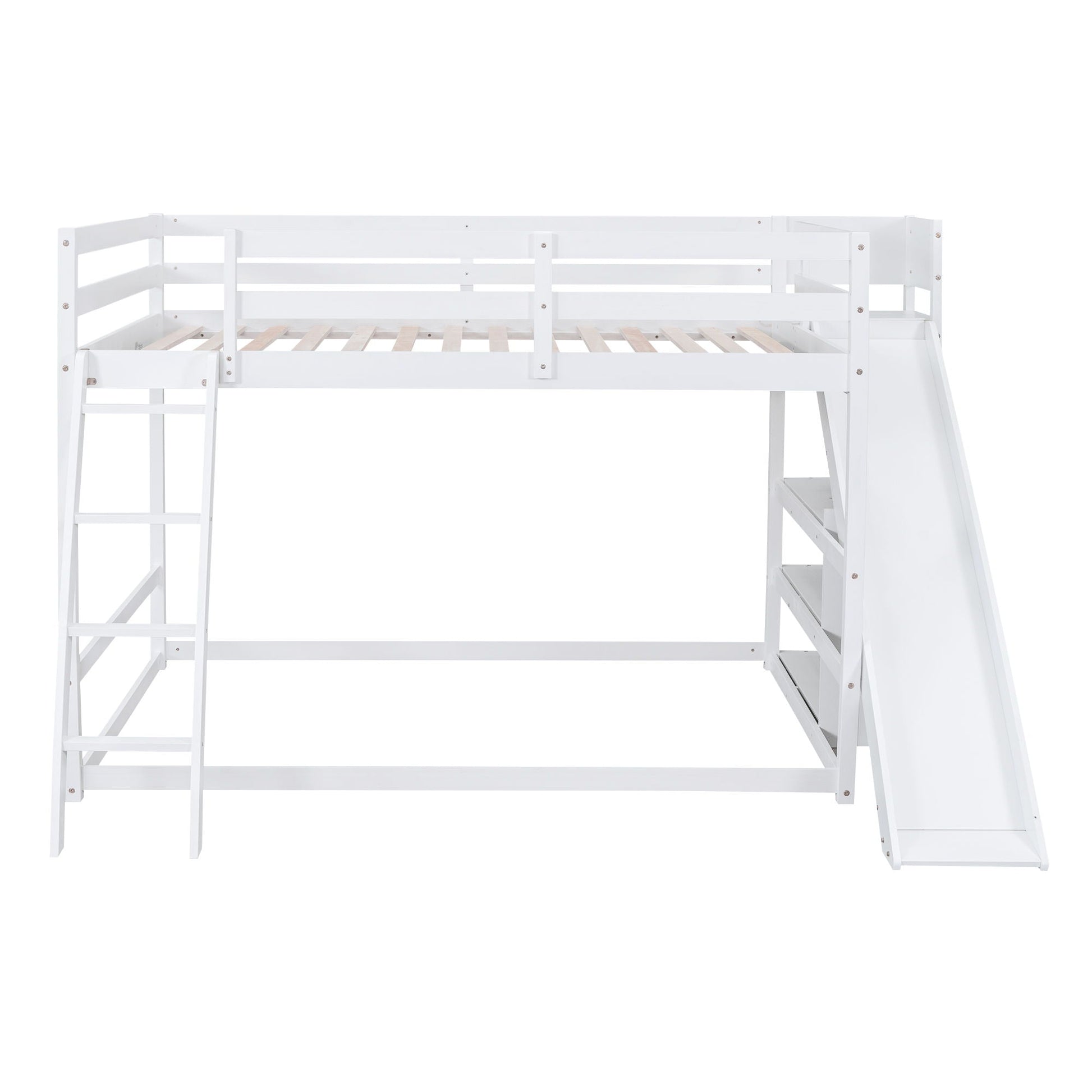 White bunk bed with ladder and slide, pine wood frame, HouseOfZazla on Tampa Home & Garden Store