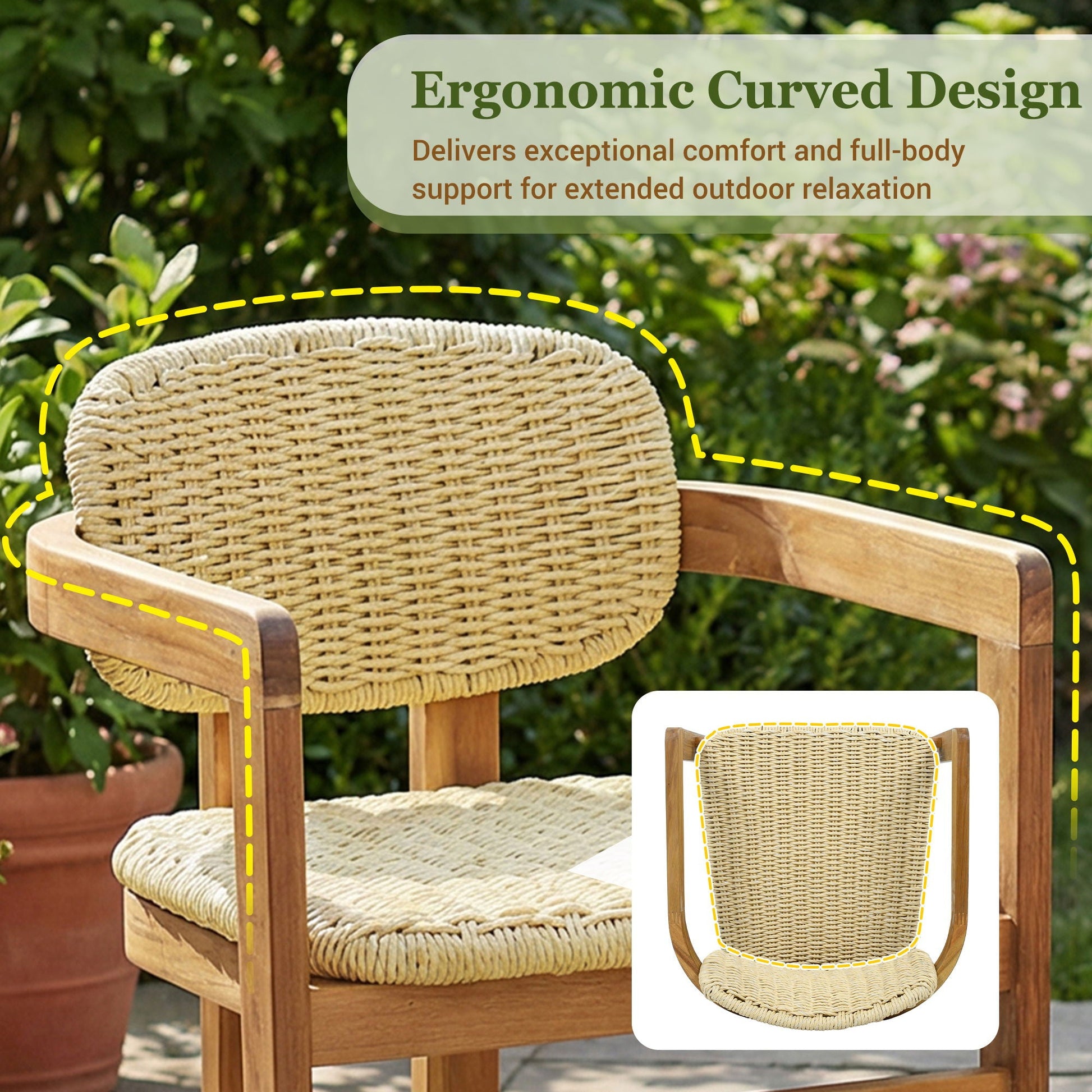 Outdoor Accent Armchairs for Patio set of 2 in natural teak wood with woven rattan seats on Tampa Home & Garden Store
