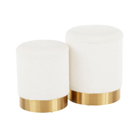 2-piece nesting ottomans with white fabric tops and gold metal bases on Tampa Home & Garden Store