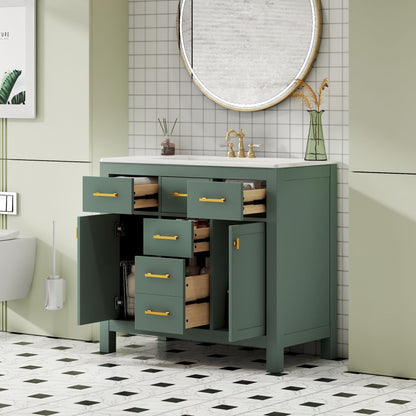 Bathroom vanity with sink combo green cabinet with 4 drawers brass hardware by Unique Piece on Tampa Home & Garden Store