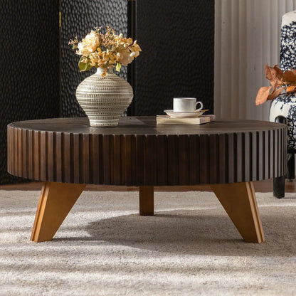 Round Retro Coffee Table with Solid Wood Legs