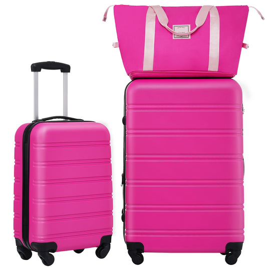 HouseOfZazla pink 2-piece hardside luggage set with 20in and 28in spinners plus tote bag on Tampa Home & Garden Store