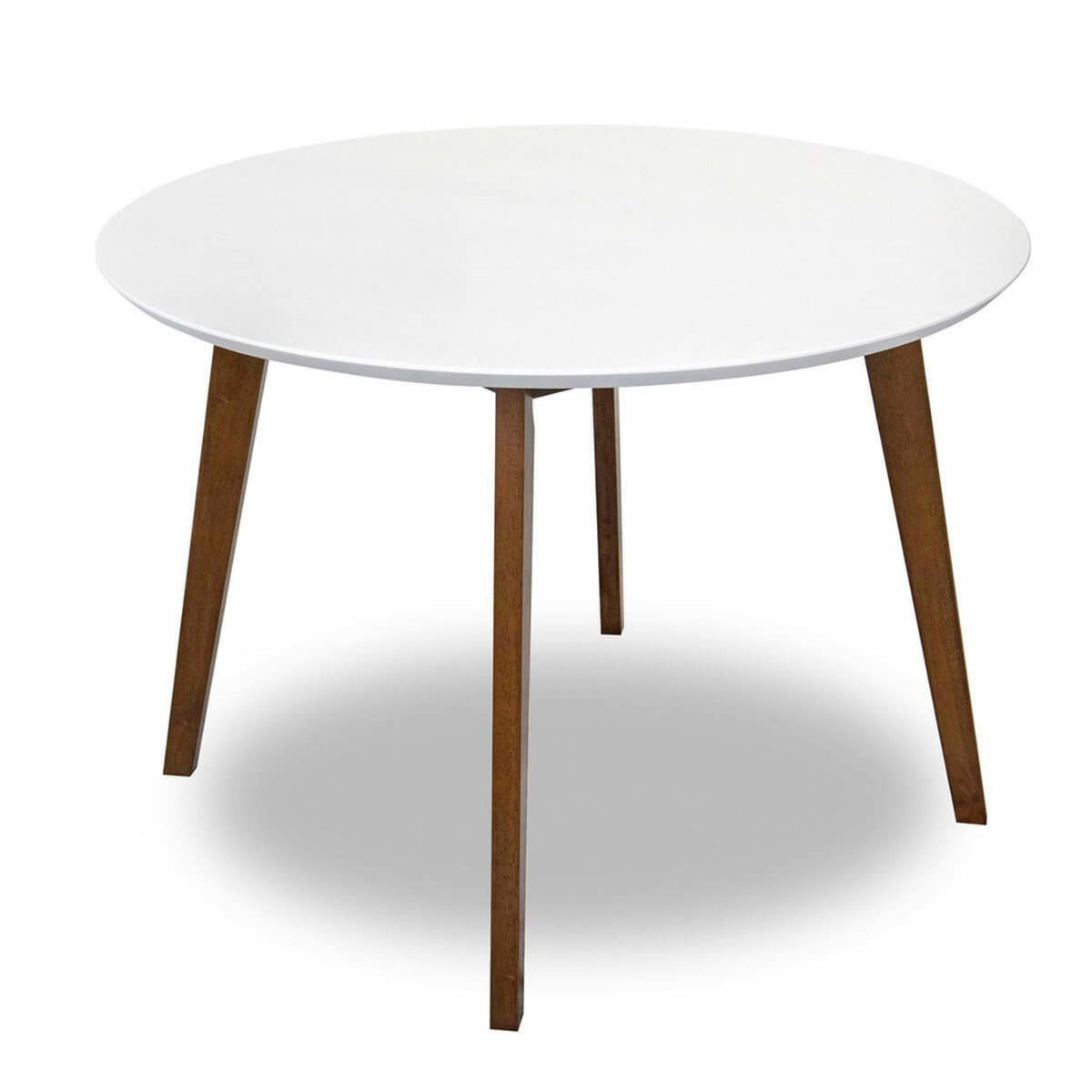 Alina white solid wood dining table with water-resistant finish, round top, wooden legs on Tampa Home & Garden Store