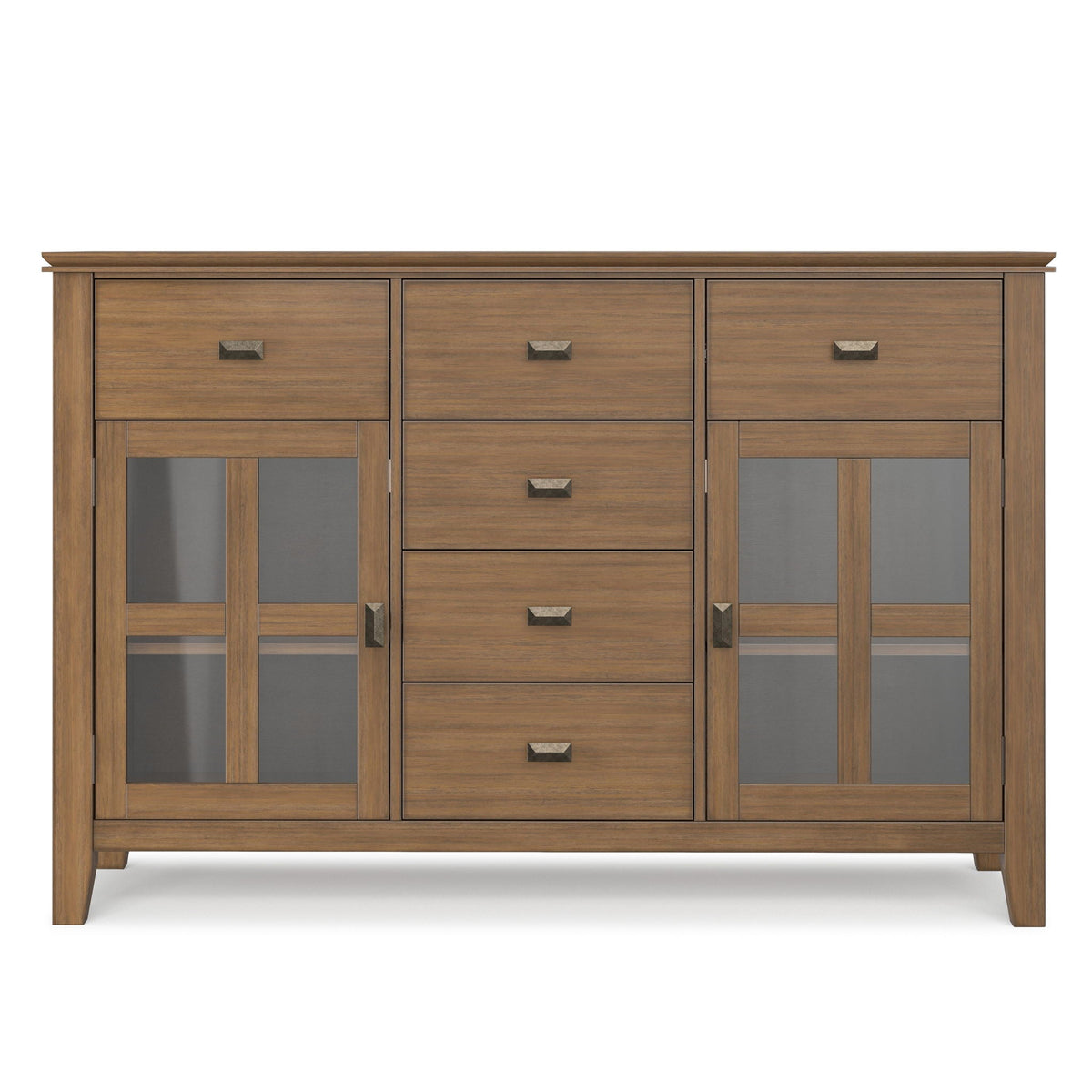 Rustic Brown Sideboard Buffet with tempered glass doors, HouseOfZazla Artisan, multiple drawers on Tampa Home & Garden Store
