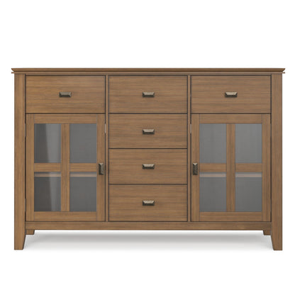 Rustic Brown Sideboard Buffet with tempered glass doors, HouseOfZazla Artisan, multiple drawers on Tampa Home & Garden Store