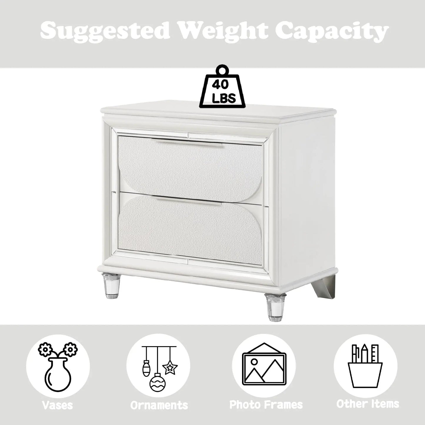 Tarian Pearl White Nightstand with Drawers