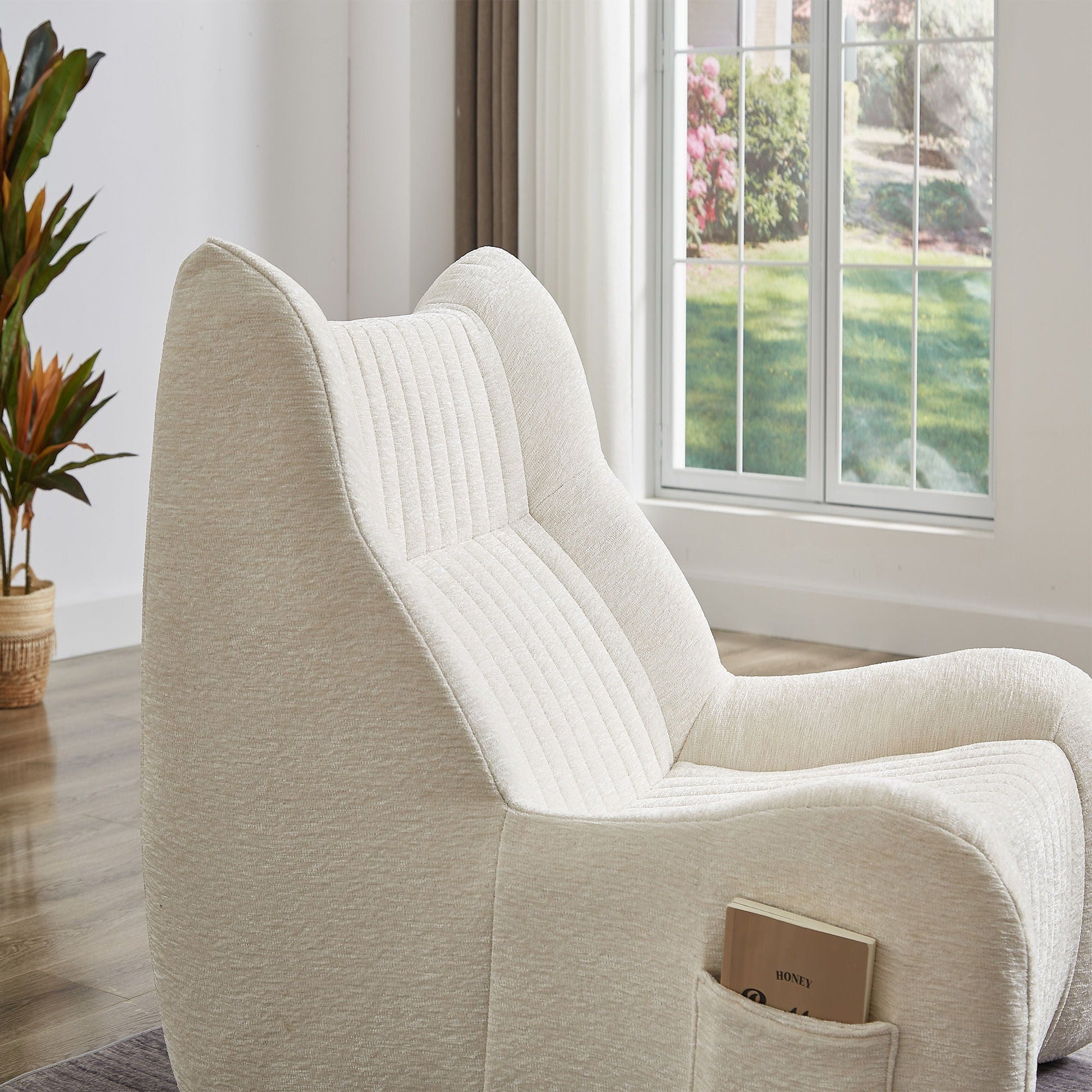 Bean bag chair in white chenille memory foam lounge for adults living room reading chair on Tampa Home & Garden Store