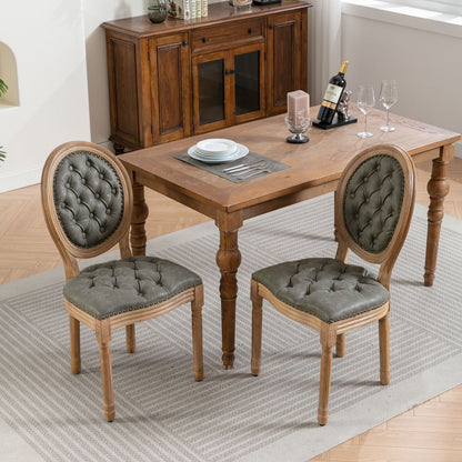 French style solid wood dining chair with tufted gray upholstery and nailhead trim set of four on Tampa Home & Garden Store
