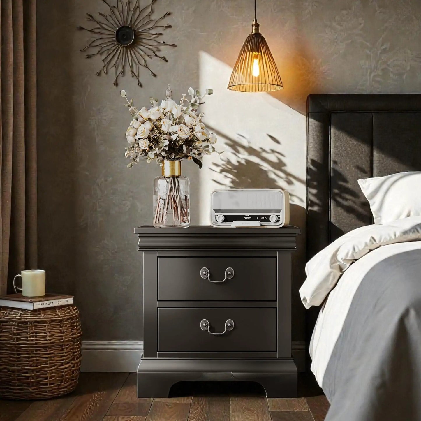 Nightstand With Two Drawers Classic Design