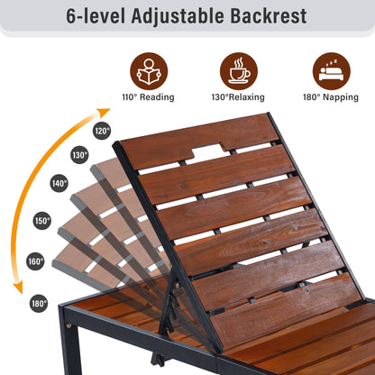 Outdoor chaise with adjustable backrest by HouseOfZazla, wood slats and black metal frame on Tampa Home & Garden Store