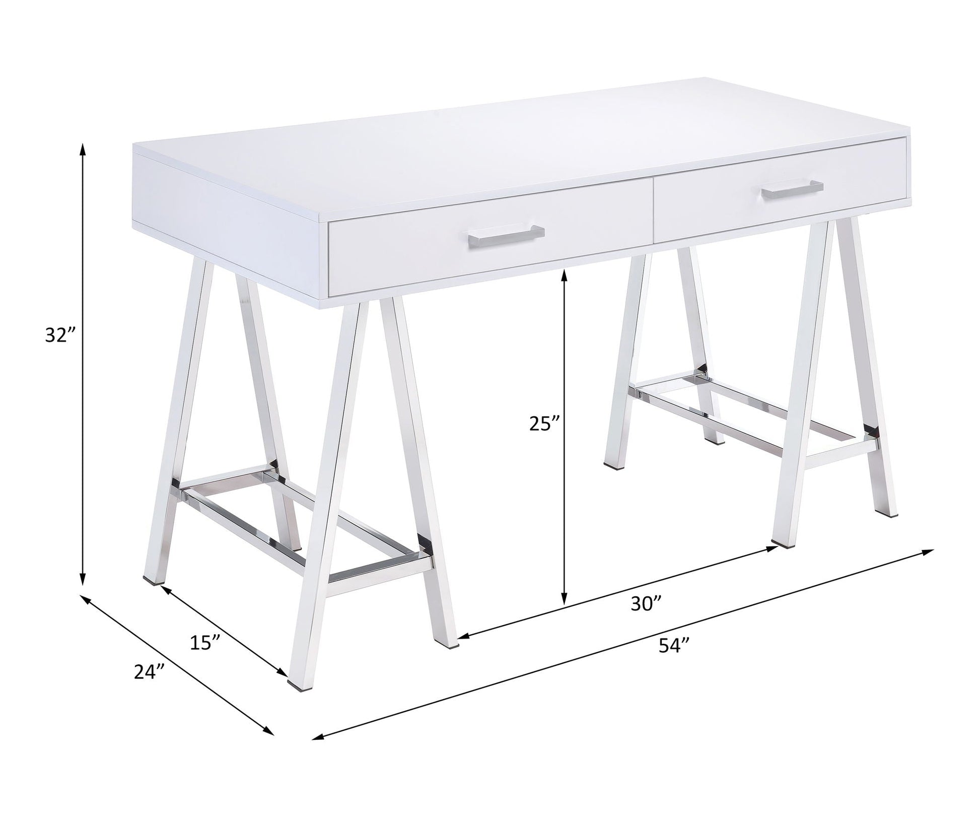 Coleen high gloss white writing desk with USB by HouseOfZazla 2-drawer with chrome handles on Tampa Home & Garden Store