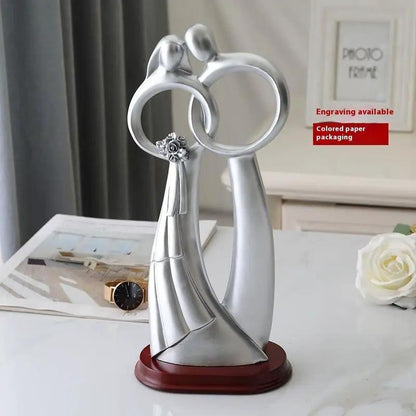 Kissing rings sculpture by FLIPSTYLEZLLC silver with wooden base Valentine gift on Tampa Home & Garden Store