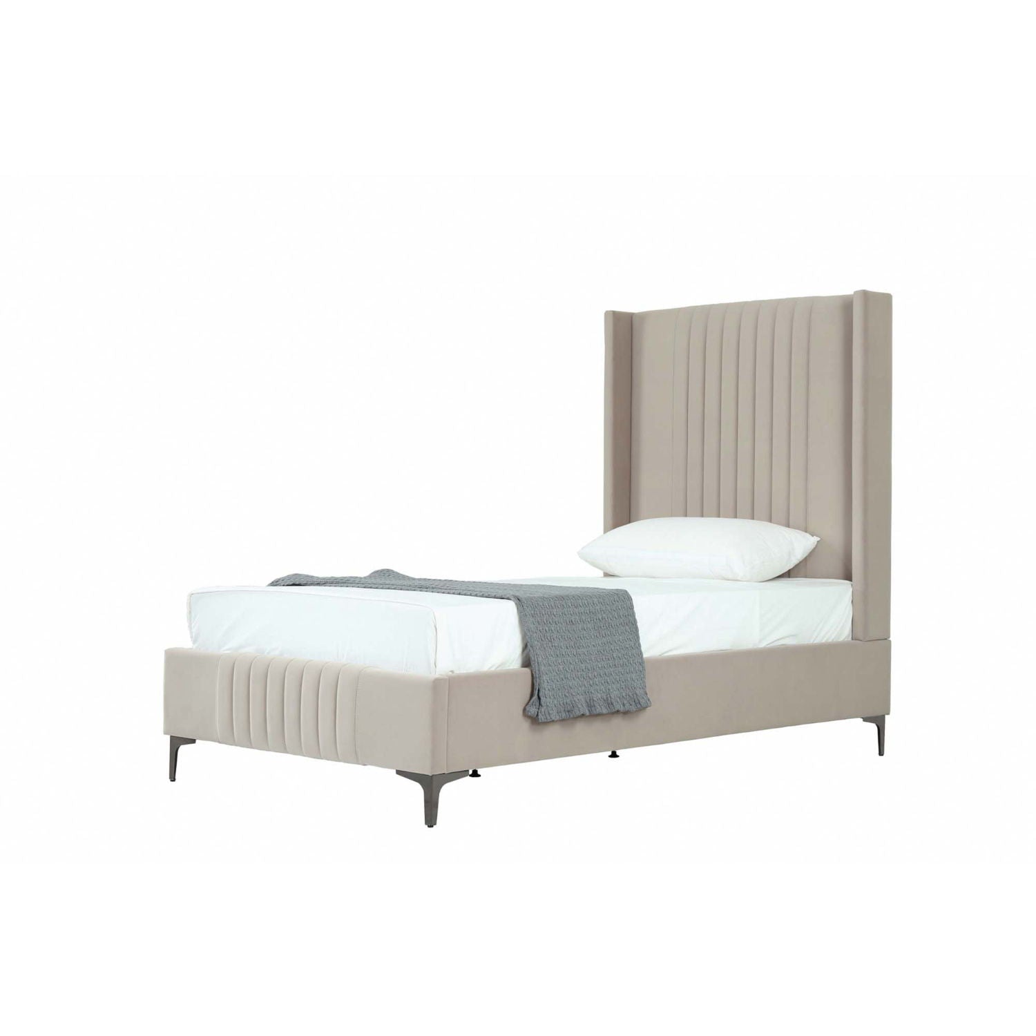Promenade beige upholstered bed with tall headboard and slats by HouseOfZazla on Tampa Home & Garden Store