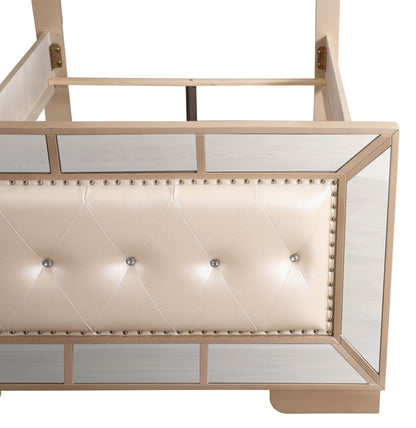 Stylish panel bed with beige tufted upholstery and mirrored gold-tone frame by HouseOfZazla on Tampa Home & Garden Store