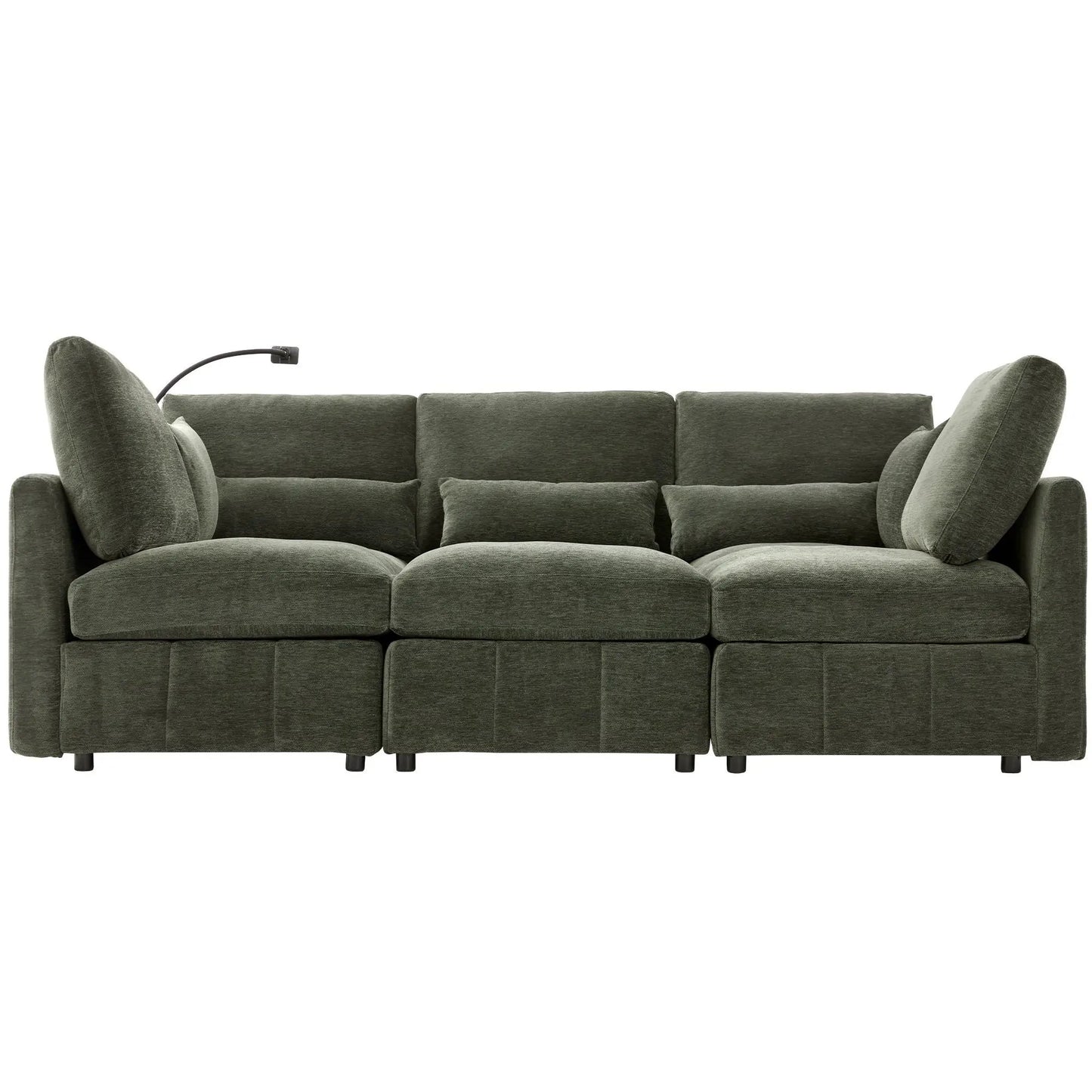 Modern modular U-shaped sofa bed with movable ottoman in dark green fabric by Unique Piece on Tampa Home & Garden Store