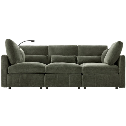 Modern modular U-shaped sofa bed with movable ottoman in dark green fabric by Unique Piece on Tampa Home & Garden Store