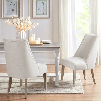 Comfortable upholstered dining chairs set of 2 in light gray fabric with wooden legs on Tampa Home & Garden Store