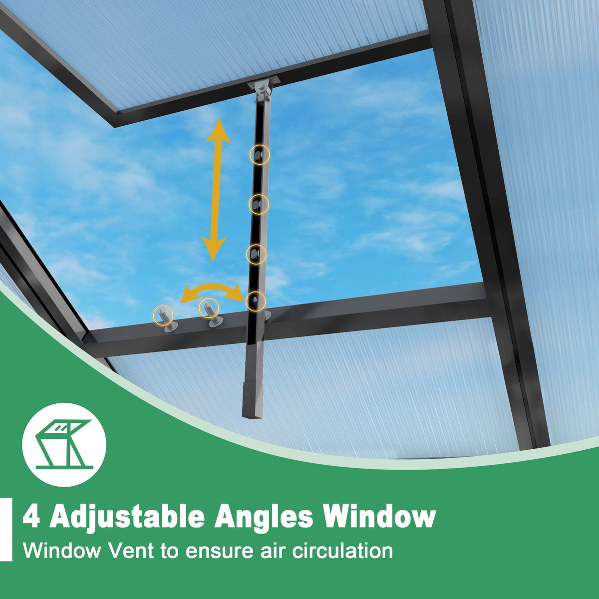 Windproof greenhouse window vent by HouseOfZazla with raised base and polycarbonate panels on Tampa Home & Garden Store