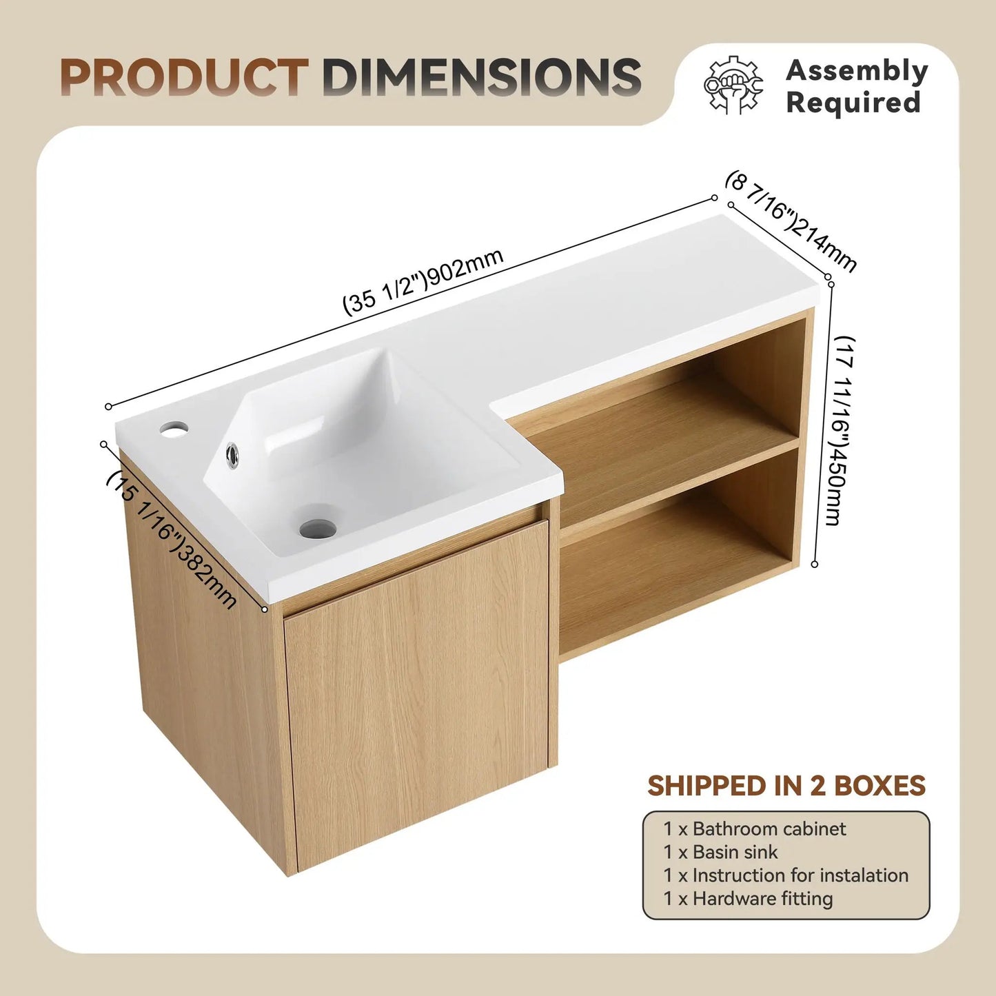 L Shaped Wall Mounted Floating Vanity with Sink