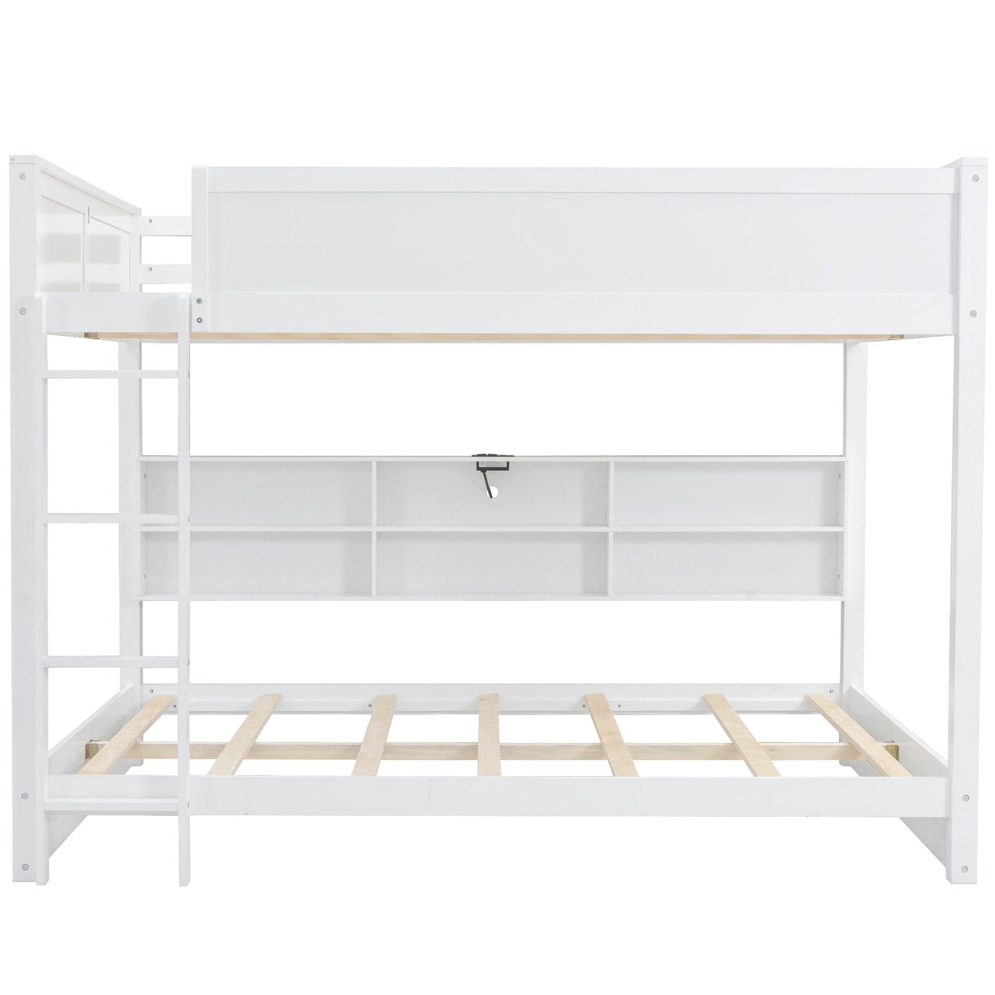 Bunk bed white wooden frame with storage cabinets and USB ports HouseOfZazla on Tampa Home & Garden Store