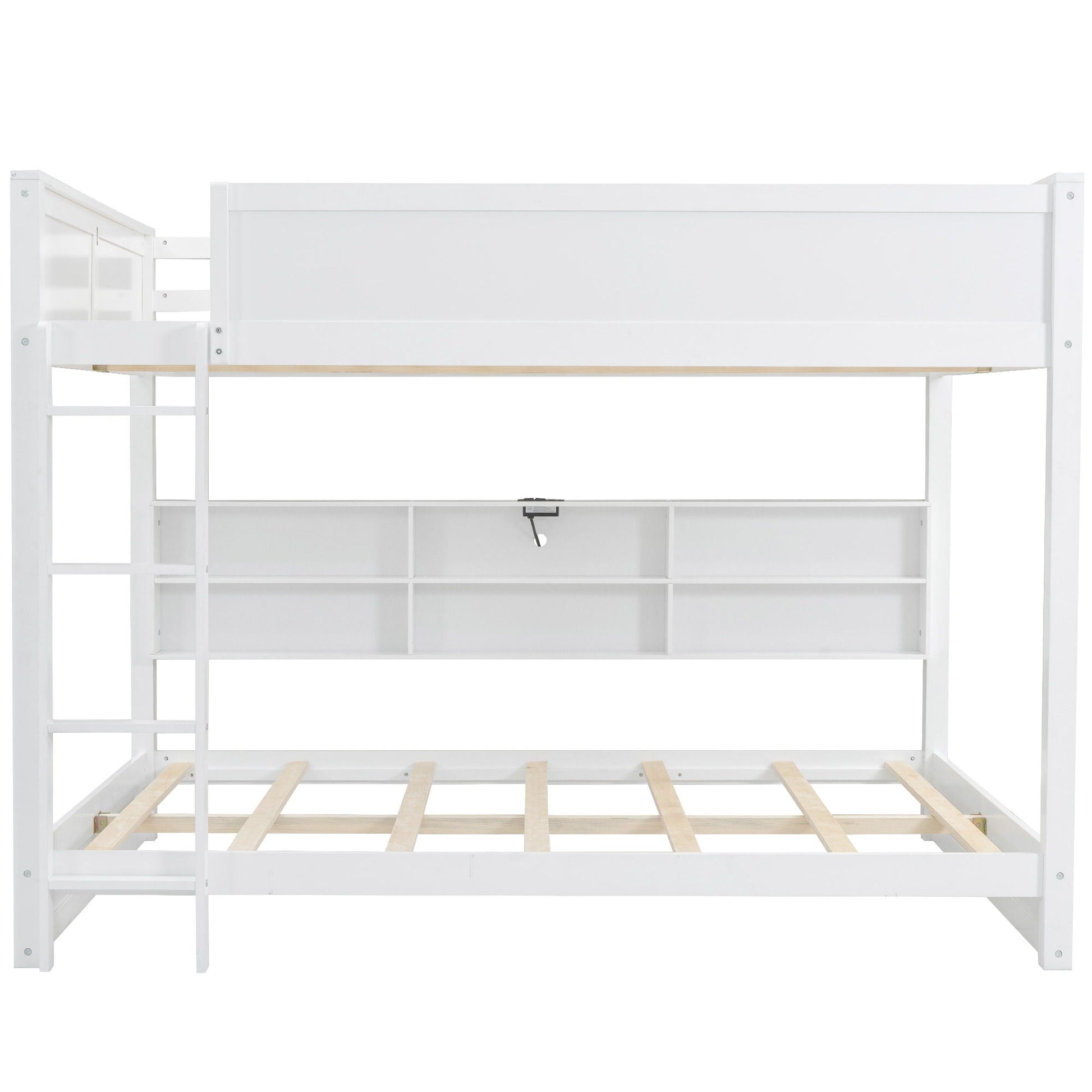Bunk bed white wooden frame with storage cabinets and USB ports HouseOfZazla on Tampa Home & Garden Store
