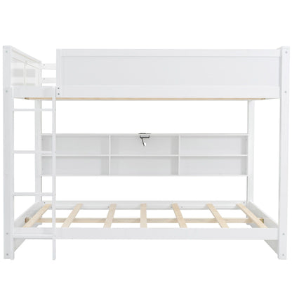 Bunk bed white wooden frame with storage cabinets and USB ports HouseOfZazla on Tampa Home & Garden Store