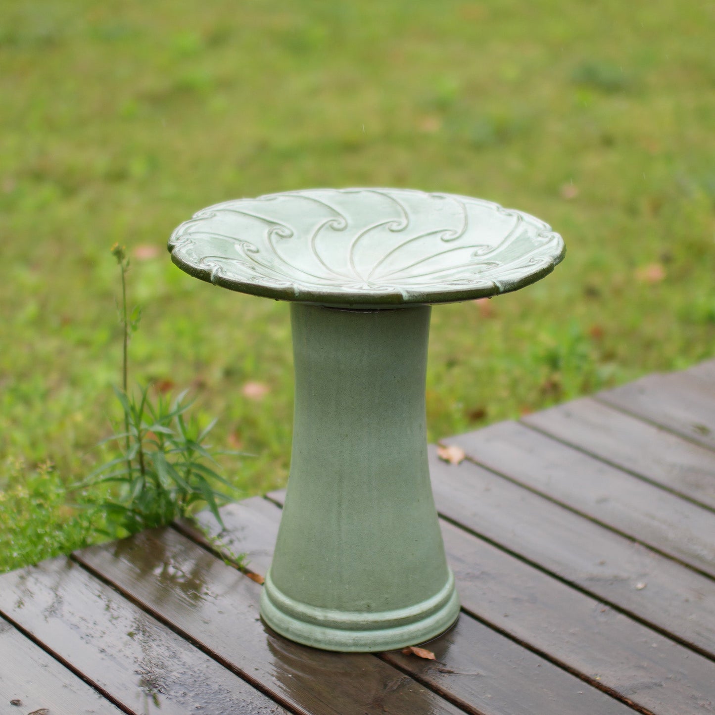 Handmade glazed ceramic bird bath, green glaze, HouseOfZazla on Tampa Home & Garden Store