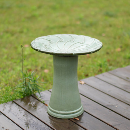 Handmade glazed ceramic bird bath, green glaze, HouseOfZazla on Tampa Home & Garden Store